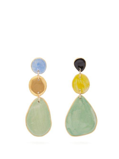 Matchesfashion.com Sonia Boyajian - Technicolour Painted Ceramic And Gold Earrings - Womens - Green