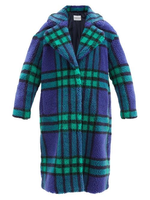 Matchesfashion.com Stand Studio - Camilla Check Recycled-fibre Faux-shearling Coat - Womens - Green Navy