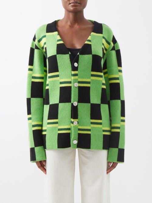 The Elder Statesman - Chequered Cashmere Cardigan - Womens - Green Black