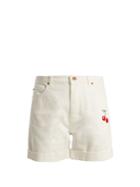 Bliss And Mischief Cherry-embroidered High-rise Denim Shorts