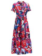 Matchesfashion.com La Doublej - Long And Sassy Big Flower-print Ruffled Silk Dress - Womens - Red Multi