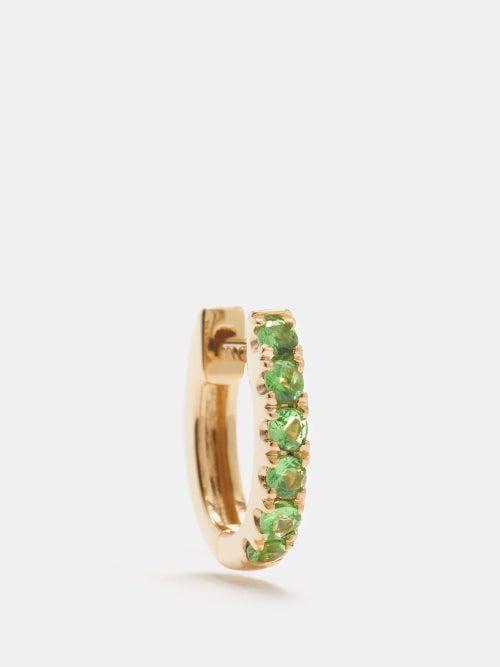 Roxanne First - Garnet & 14kt Gold Single Hoop Earring - Womens - Green Multi
