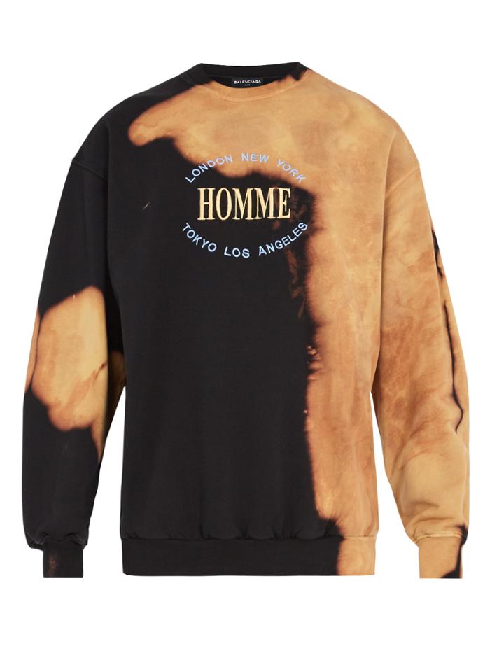 Balenciaga Homme-embroidered Bleached Cotton Sweatshirt