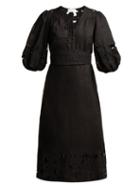 Matchesfashion.com Zimmermann - Juno Floral Embroidered Cut Out Linen Dress - Womens - Black