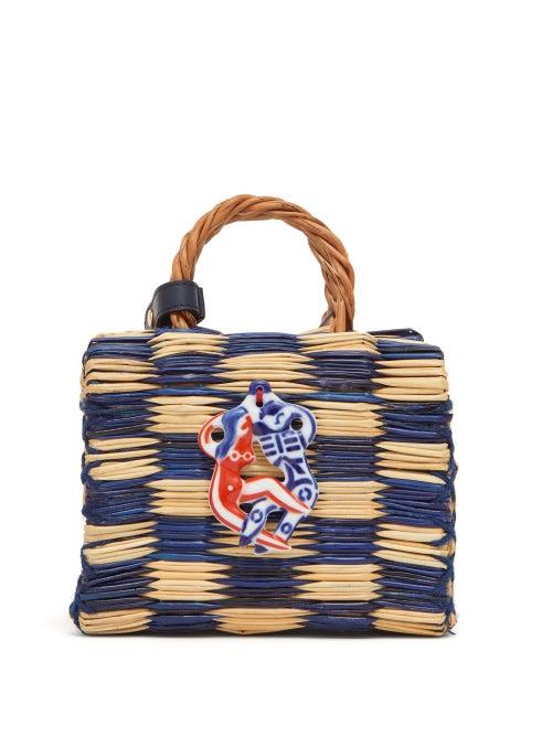 Matchesfashion.com Heimat Atlantica - Tom Tom Mini Leather-strap Woven-reed Bag - Womens - Blue Multi