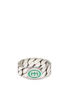 Gucci - Gg-logo Enamelled Chain-effect Ring - Mens - Silver