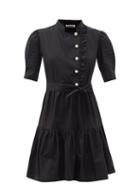 Ladies Rtw Batsheva - Sadie Pearl-button Cotton Mini Dress - Womens - Black