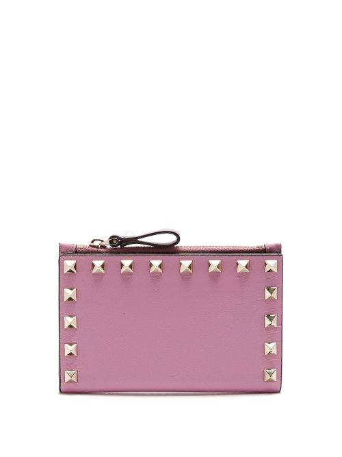 Matchesfashion.com Valentino - Rockstud Leather Cardholder And Coin Purse - Womens - Pink