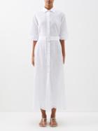Evi Grintela - Valerie Floral-embroidered Belted Linen Midi Dress - Womens - Off White