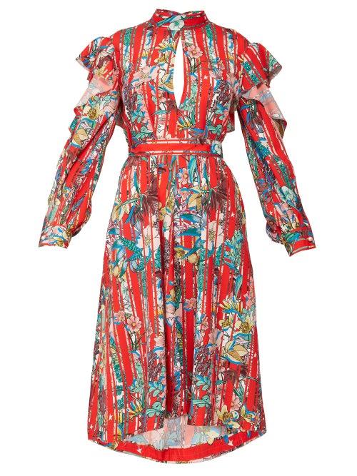Matchesfashion.com Golden Goose - Chieko Floral Print Ruffled Dress - Womens - Red Multi