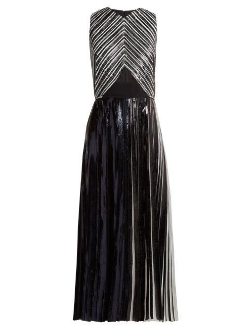 Matchesfashion.com Proenza Schouler - Pleated Foil Cloqu Dress - Womens - Black Silver
