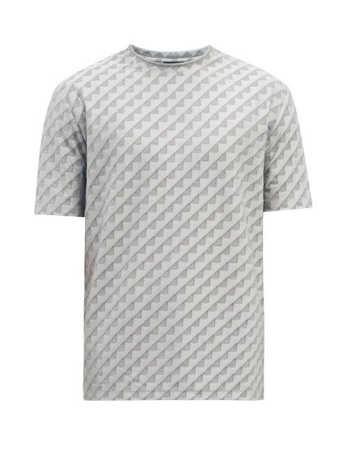 Mens Rtw Giorgio Armani - Triangle-jacquard Jersey T-shirt - Mens - Light Grey