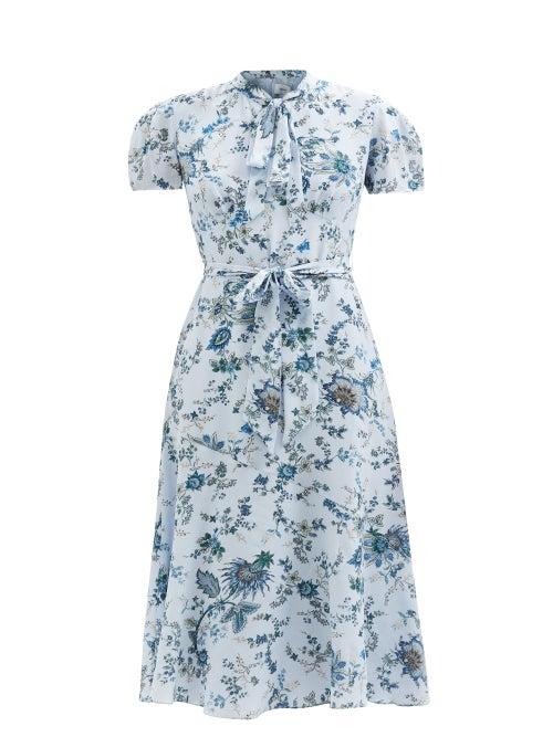 Erdem - Elmer Hogarth-print Silk Dress - Womens - Blue