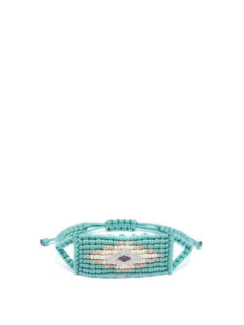 Diane Kordas - Evil Eye Diamond, Sapphire & Woven-cord Bracelet - Womens - Green Multi