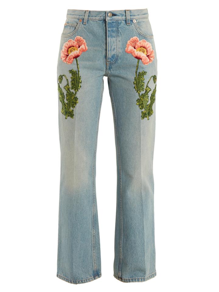 Gucci Flower-embroidered Straight-leg Jeans