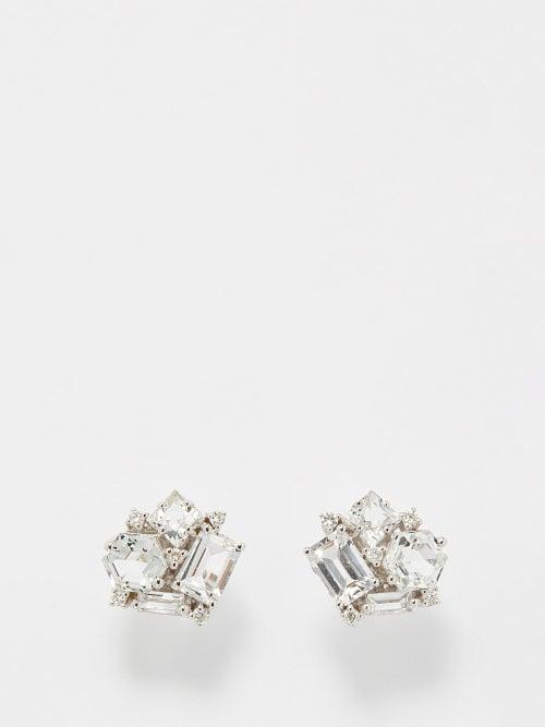 Suzanne Kalan - Diamond, White Topaz & 14kt White Gold Earrings - Womens - White Gold