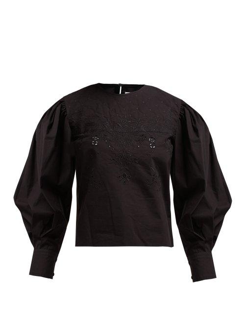 Matchesfashion.com Isabel Marant Toile - Wona Embroidered Cotton Poplin Blouse - Womens - Black