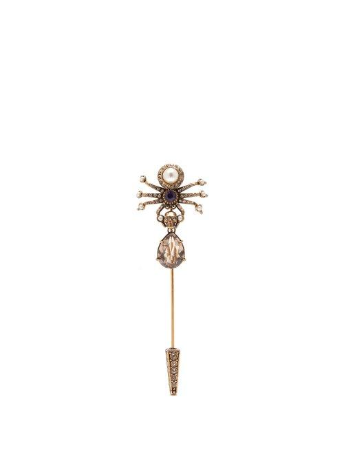 Matchesfashion.com Alexander Mcqueen - Spider Embellished Pin Brooch - Womens - Gold