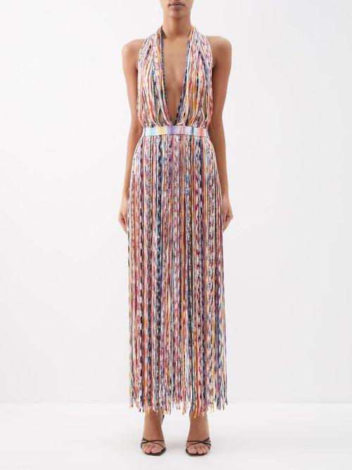 Missoni - Halterneck Fringed Cord Maxi Dress - Womens - Red Multi