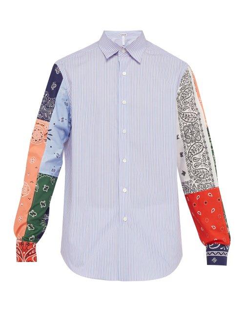 Matchesfashion.com Loewe - Bandana Sleeved Cotton Poplin Shirt - Mens - Multi