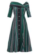 Matchesfashion.com Erdem - Iman Striped Cotton-blend Dress - Womens - Black Green