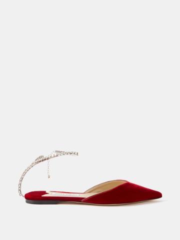 Jimmy Choo - Saeda Velvet Point-toe Flats - Womens - Red