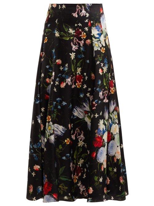 Matchesfashion.com Erdem - Vesper Edith Print Floral Silk Midi Skirt - Womens - Black Multi