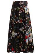 Matchesfashion.com Erdem - Vesper Edith Print Floral Silk Midi Skirt - Womens - Black Multi