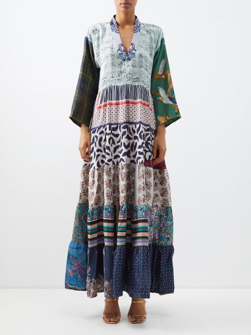 Rianna + Nina - Volant Patchworked Vintage-silk Maxi Dress - Womens - Multi