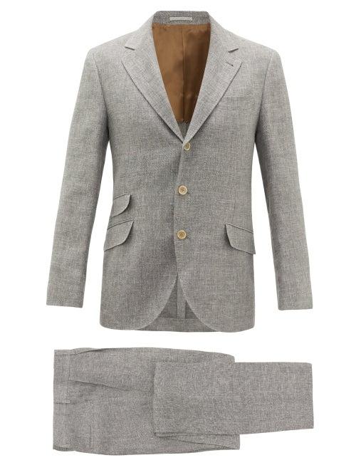 Matchesfashion.com Brunello Cucinelli - Single-breasted Linen-blend Hopsack Suit - Mens - Grey
