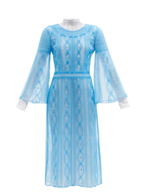 Ladies Rtw Fendi - Double-layer Embroidered Mesh Dress - Womens - Blue