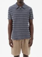 Oliver Spencer - Hawthorn Diamond-stitched Cotton Polo Shirt - Mens - Navy