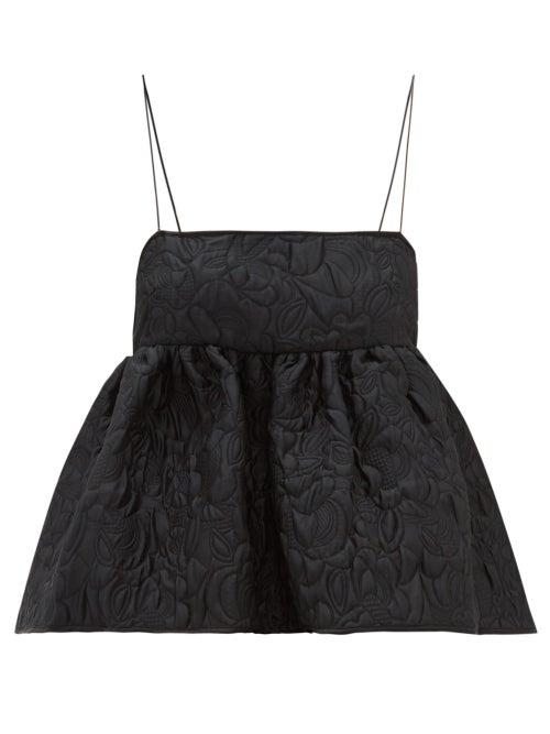 Matchesfashion.com Cecilie Bahnsen - Selena Tie Back Floral Matelass Top - Womens - Black