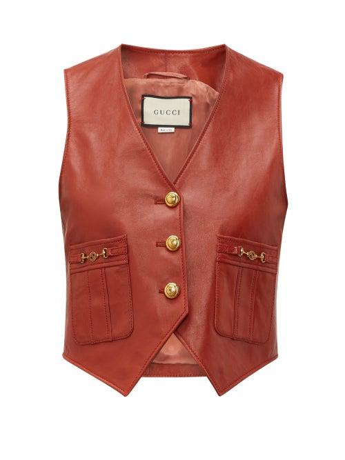 Matchesfashion.com Gucci - Gg Button Leather Waistcoat - Womens - Brown