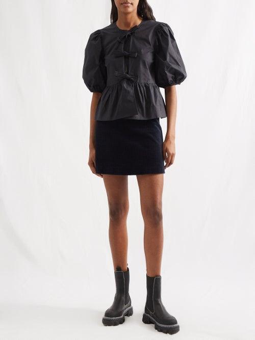 Ganni - Puff-sleeve Poplin Blouse - Womens - Black