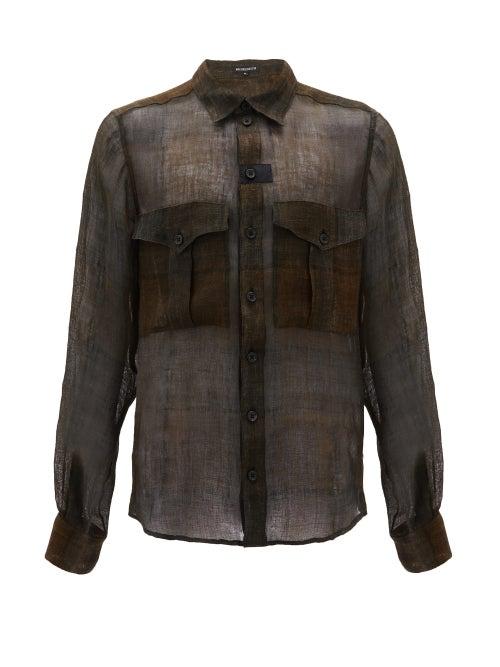 Matchesfashion.com Ann Demeulemeester - Checked Sheer-cotton Long-sleeved Shirt - Mens - Brown