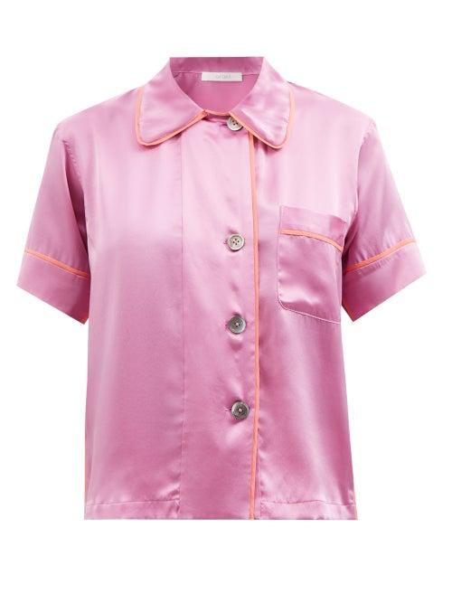 Araks - Shelby Short-sleeved Silk-charmeuse Pyjama Shirt - Womens - Pink
