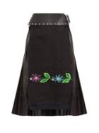 Matchesfashion.com Chopova Lowena - Floral Embroidered Pleated Wool Blend Skirt - Womens - Black Multi