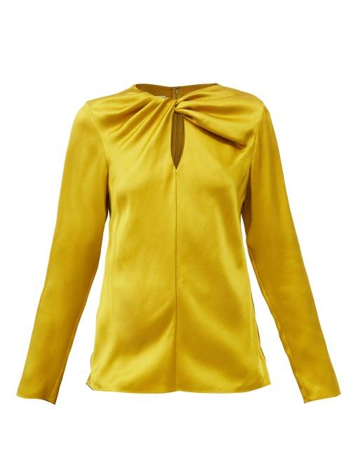 Matchesfashion.com Giambattista Valli - Twisted Keyhole-neck Silk-satin Blouse - Womens - Yellow Gold