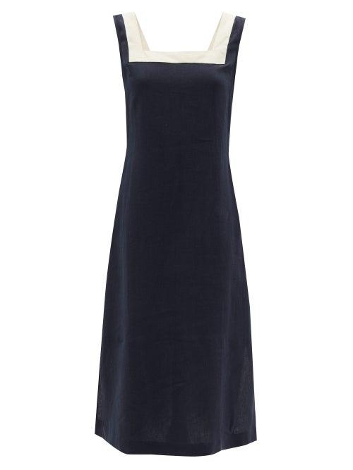 Matchesfashion.com Casa Raki - Dani Organic-linen Midi Dress - Womens - Navy Multi