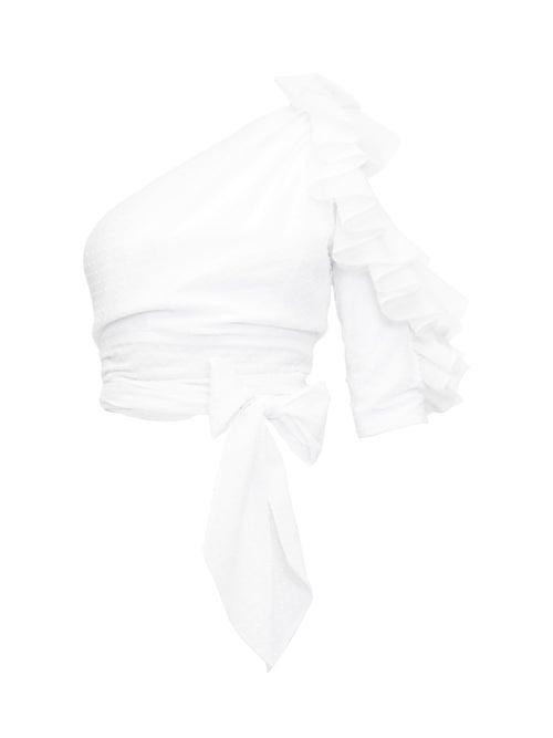 Matchesfashion.com Alexandre Vauthier - Ruffled One-shoulder Swiss-dot Top - Womens - White