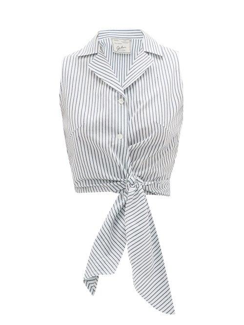 Matchesfashion.com Giuliva Heritage Collection - The Elide Tie-front Striped Cotton Shirt - Womens - White Stripe