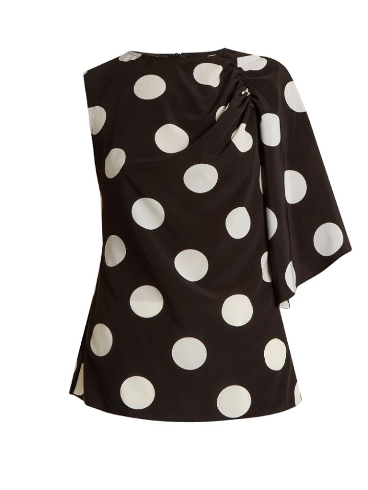 Anna October Asymmetric Polka Dot-print Crepe De Chine Top