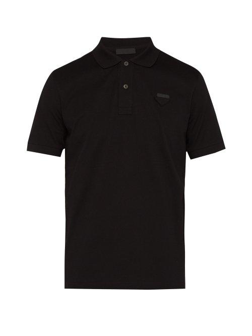 Matchesfashion.com Prada - Conceptual Triangle Logo Cotton Piqu Polo T Shirt - Mens - Black