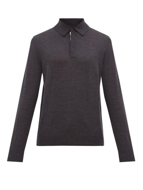 Matchesfashion.com Paul Smith - Long-sleeved Merino-wool Polo Shirt - Mens - Dark Grey
