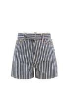 Matchesfashion.com Ganni - Belted Striped Denim Shorts - Womens - Denim Multi