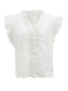 Matchesfashion.com Frame - Lauren Broderie-anglaise Ruffled Ramie Blouse - Womens - White