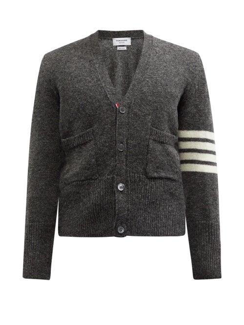 Mens Rtw Thom Browne - Four-bar V-neck Wool Cardigan - Mens - Grey