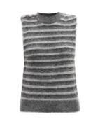 Ganni - Striped Knitted Vest - Womens - Grey Multi