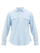 Matchesfashion.com The Gigi - Cuban-collar Striped Cotton-seersucker Shirt - Mens - Blue White